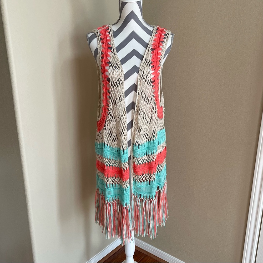 Frazzle Teal Crochet Cardigan - Vest -  Size: XL